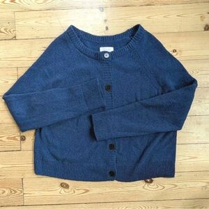Toast Blue Marl Wool Cardigan Sweater L
